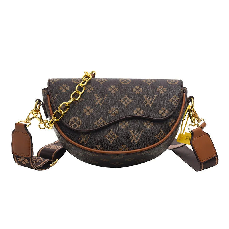 Sac à Bandoulière en Cuir PU à Imprimé Monogramme – Pochette Rétro Style Vintage