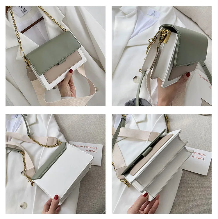 Sac à bandoulière en cuir PU tendance avec chaîne et pochette mode