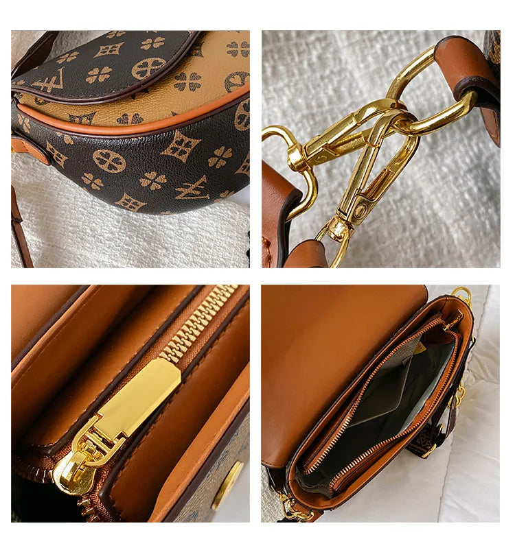 Sac à Bandoulière en Cuir PU à Imprimé Monogramme – Pochette Rétro Style Vintage