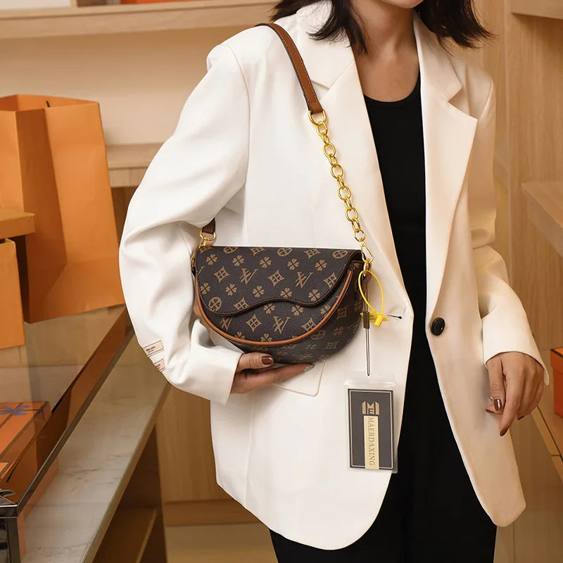 Sac à Bandoulière en Cuir PU à Imprimé Monogramme – Pochette Rétro Style Vintage