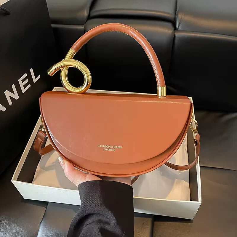 Sac Bandoulière Semi-Circulaire Structuré en Cuir PU Mode Quotidienne