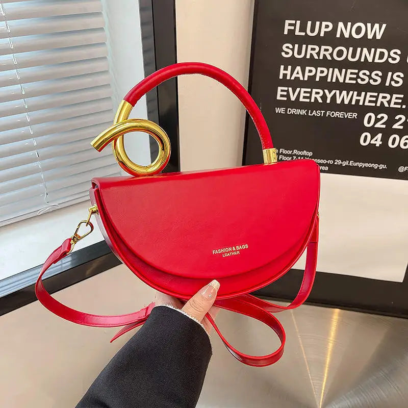 Sac Bandoulière Semi-Circulaire Structuré en Cuir PU Mode Quotidienne