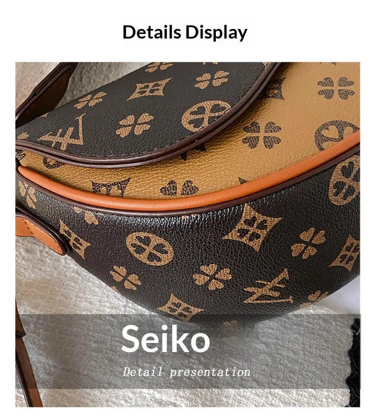 Sac à Bandoulière en Cuir PU à Imprimé Monogramme – Pochette Rétro Style Vintage