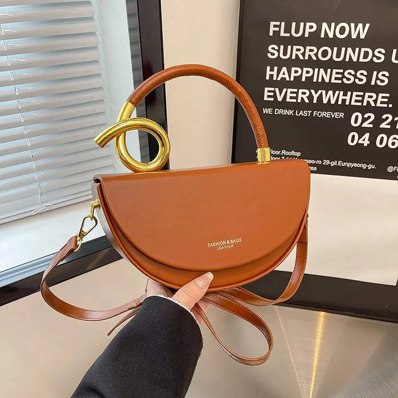 Sac Bandoulière Semi-Circulaire Structuré en Cuir PU Mode Quotidienne