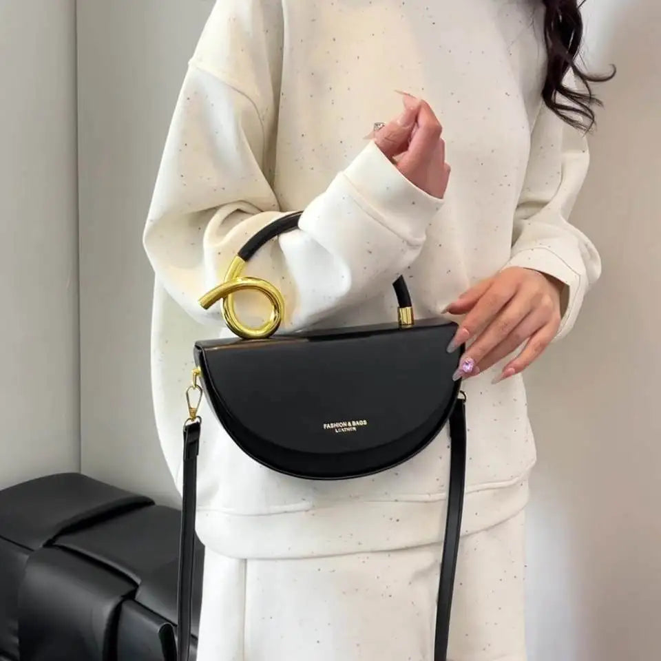 Sac Bandoulière Semi-Circulaire Structuré en Cuir PU Mode Quotidienne