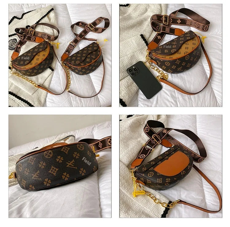 Sac à Bandoulière en Cuir PU à Imprimé Monogramme – Pochette Rétro Style Vintage