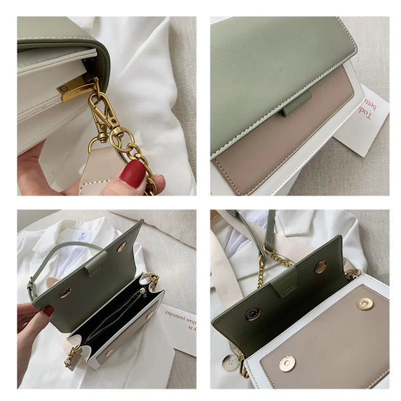 Sac à bandoulière en cuir PU tendance avec chaîne et pochette mode
