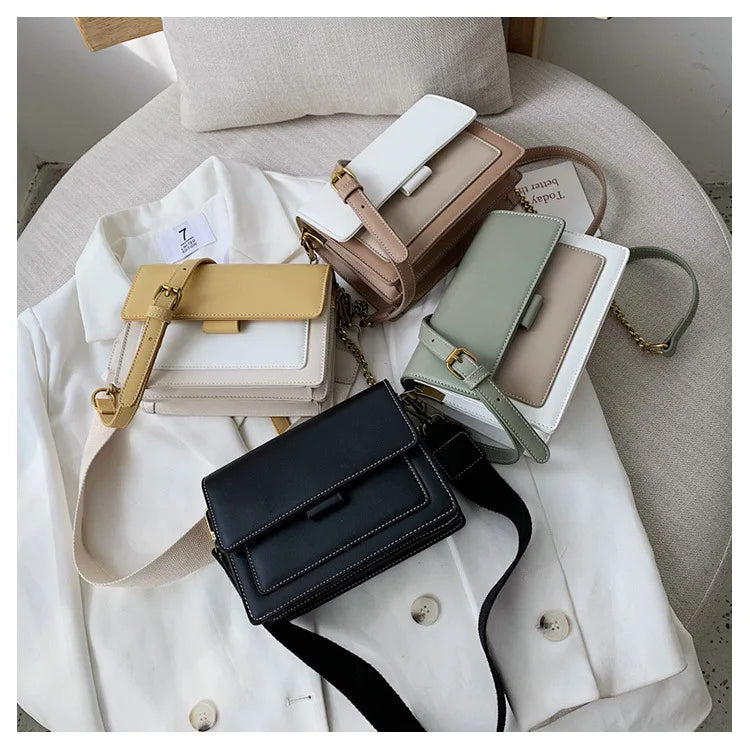 Sac à bandoulière en cuir PU tendance avec chaîne et pochette mode