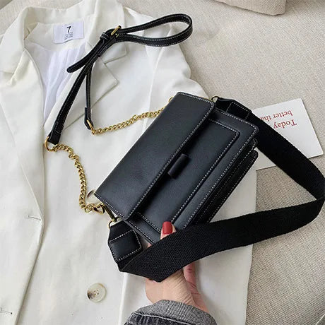 Sac à bandoulière en cuir PU tendance avec chaîne et pochette mode